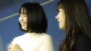 ダブル痴漢 カーディガン清楚美女の先輩ol 高身長ダイナマイトボディ後輩ol 馬乗りイラマから連続大量口内発射 高画質 voyeur jp